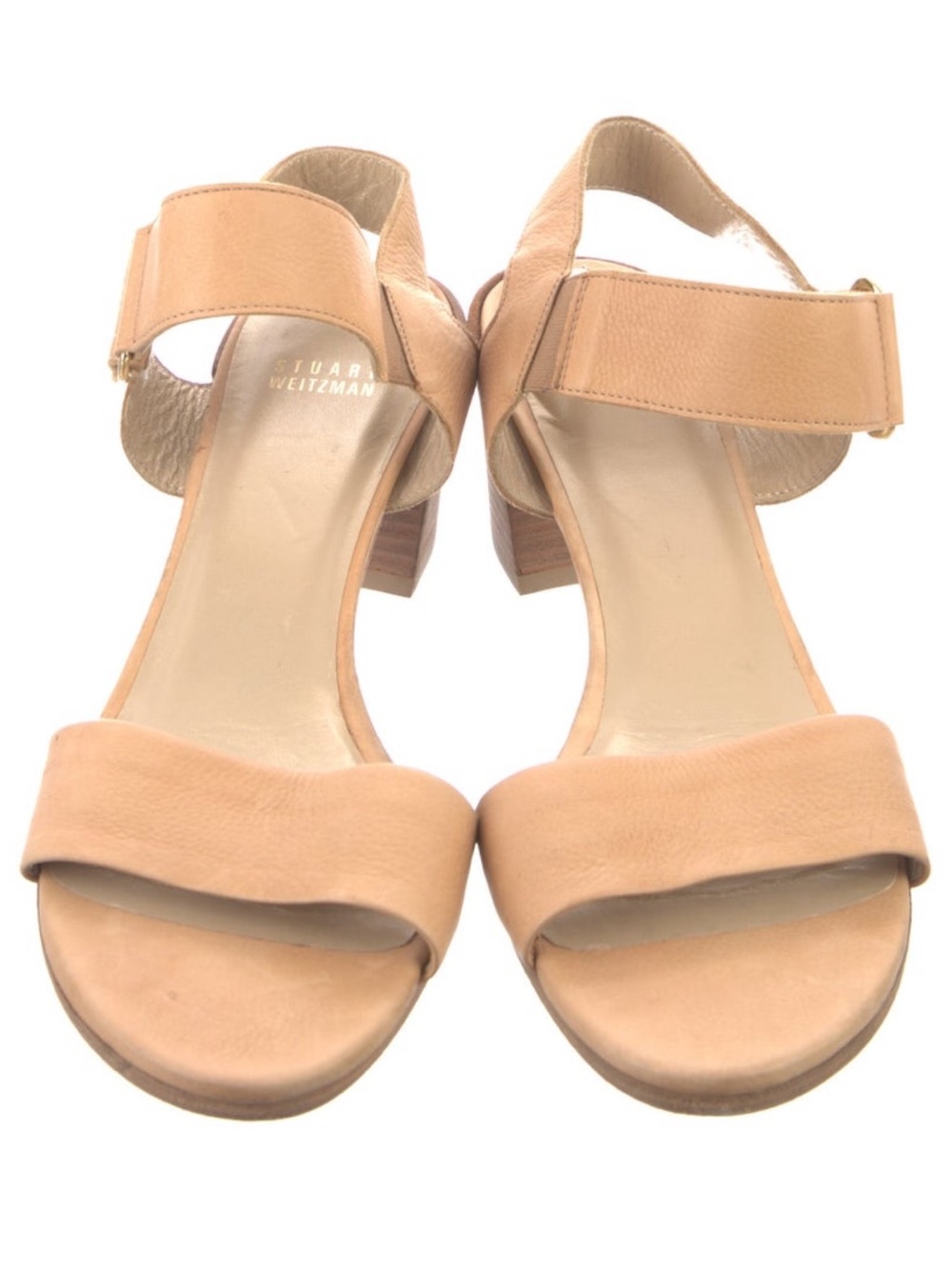 Stuart Weitzman Nude Suede Block Heel Ankle Sandals (9.5)